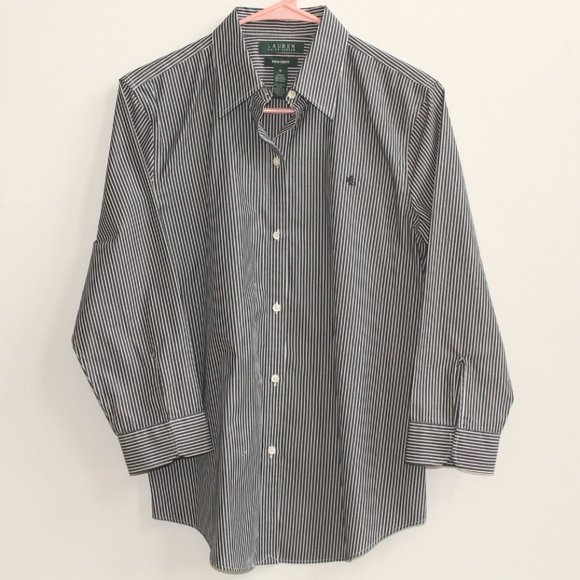 Lauren Ralph Lauren Tops - NWOT, Ralph Lauren, Gray Pin Striped Long-Sleeve Blouse, Size M